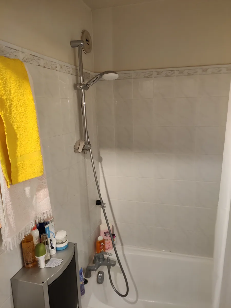 La salle de bain avant travaux : baignoire et faïence d’origine